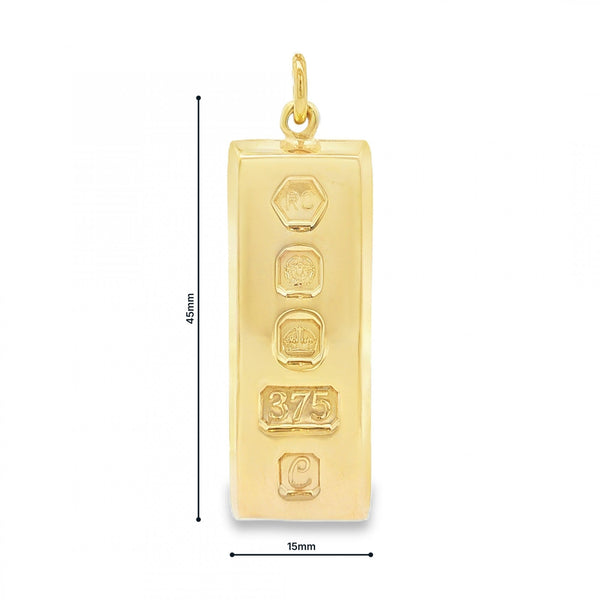 9ct Yellow Gold Graduated Edge Ingot Pendant -15x45x4.5mm -30.6g