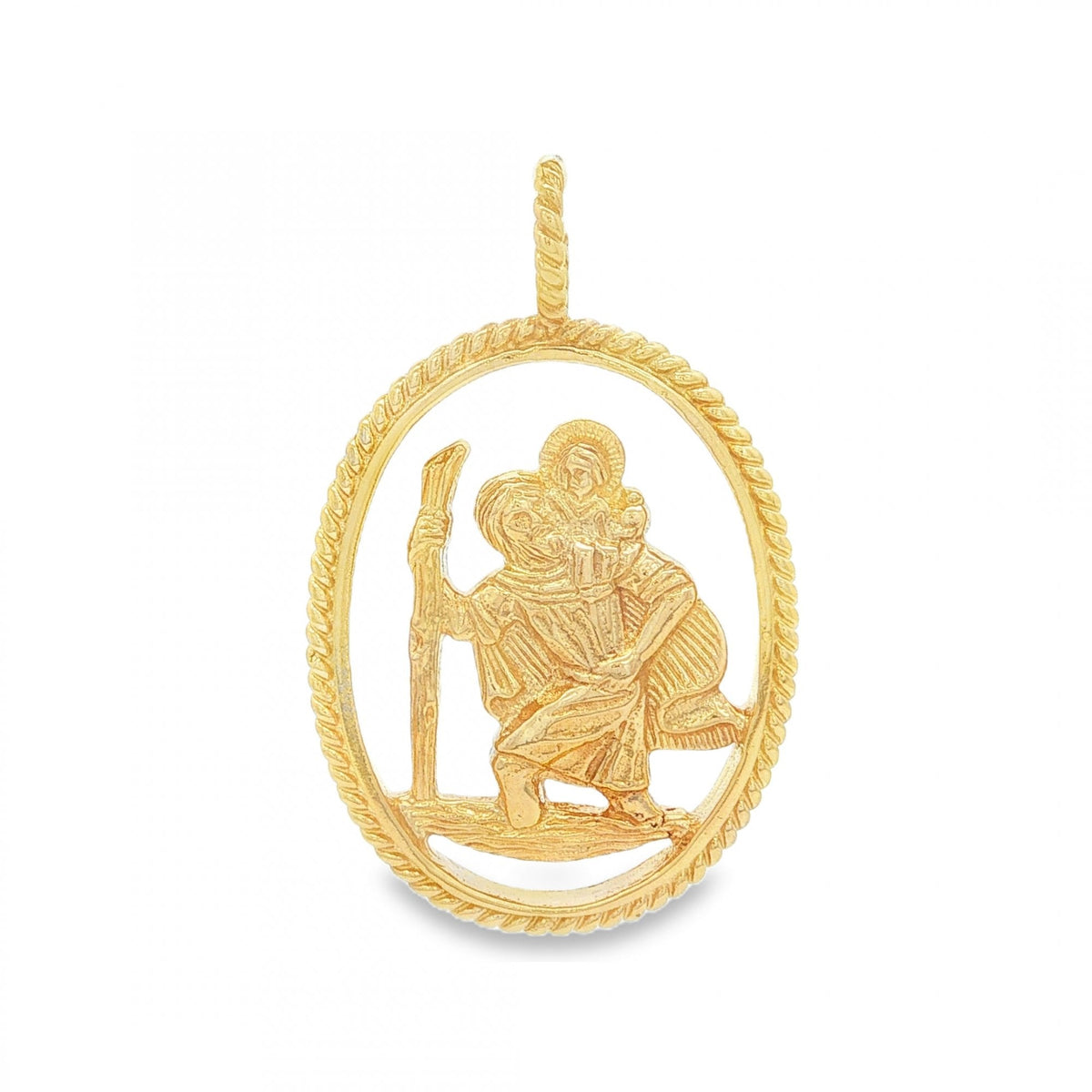 9ct Yellow Gold Open Oval St. Christopher Pendant -23x36mm -6.4g