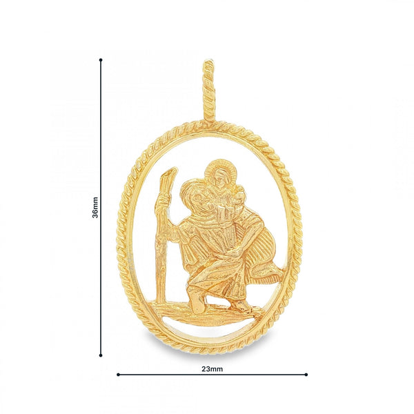 9ct Yellow Gold Open Oval St. Christopher Pendant -23x36mm -6.4g