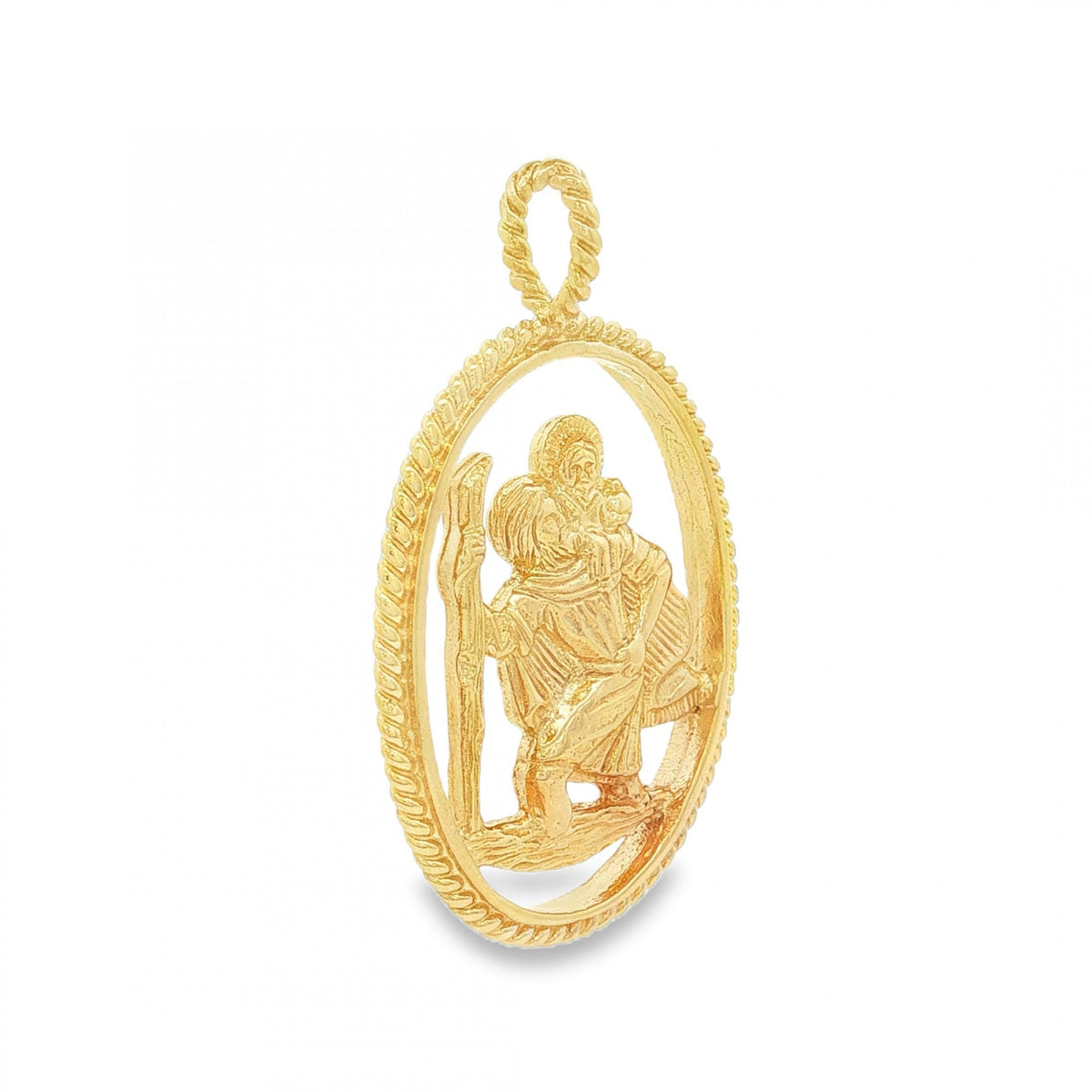 9ct Yellow Gold Open Oval St. Christopher Pendant -23x36mm -6.4g