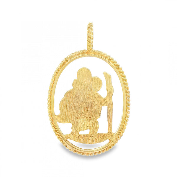9ct Yellow Gold Open Oval St. Christopher Pendant -23x36mm -6.4g
