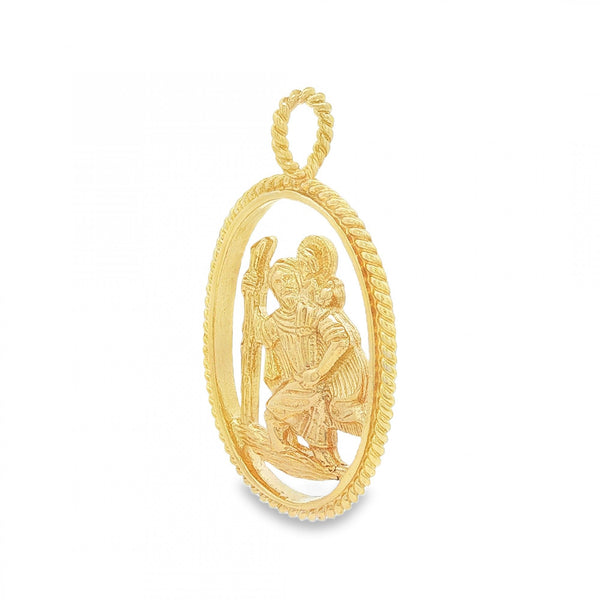 9ct Yellow Gold Open Oval St. Christopher Pendant -23x36mm -6.4g