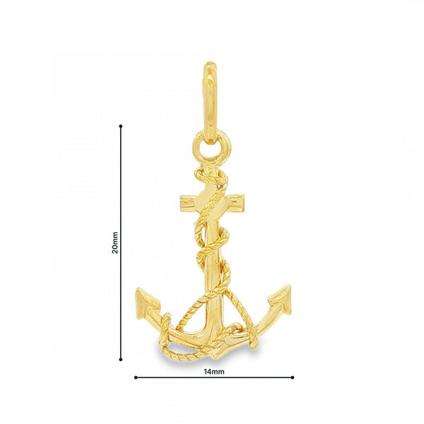 9ct Yellow Gold Anchor Pendant - 14x20x3mm - 1.5g