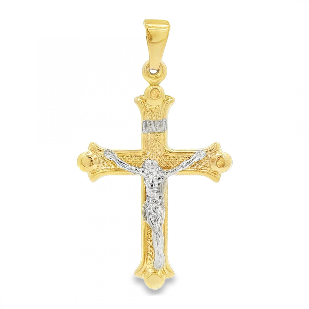 9ct Yellow & White Gold Crucifix Pendant - 26x39x6mm - 2.3g