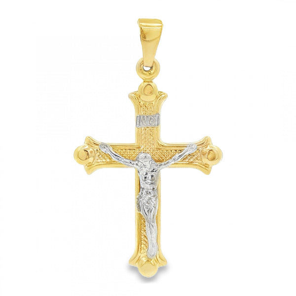 9ct Yellow & White Gold Crucifix Pendant - 26x39x6mm - 2.3g