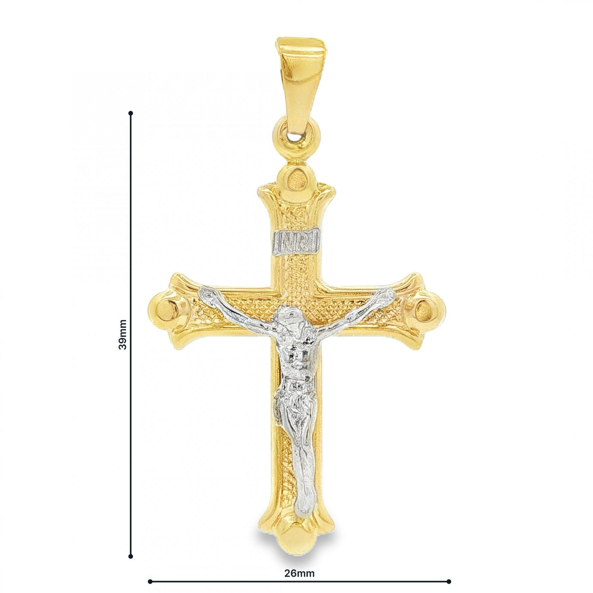 9ct Yellow & White Gold Crucifix Pendant - 26x39x6mm - 2.3g