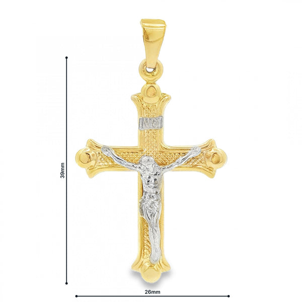 9ct Yellow & White Gold Crucifix Pendant - 26x39x6mm - 2.3g