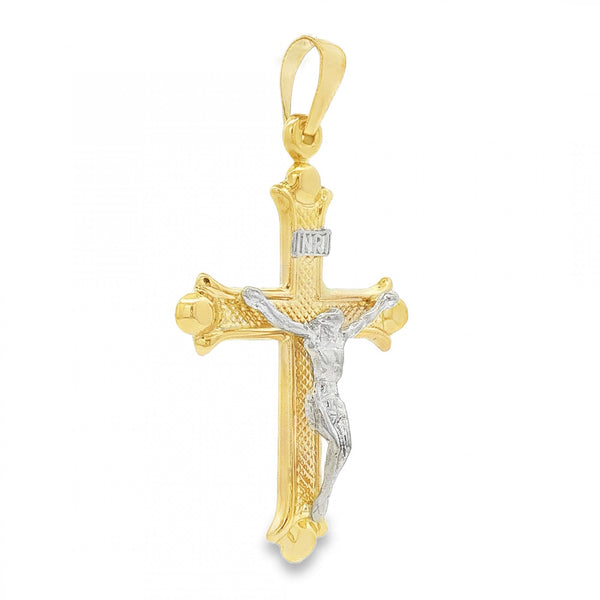 9ct Yellow & White Gold Crucifix Pendant - 26x39x6mm - 2.3g