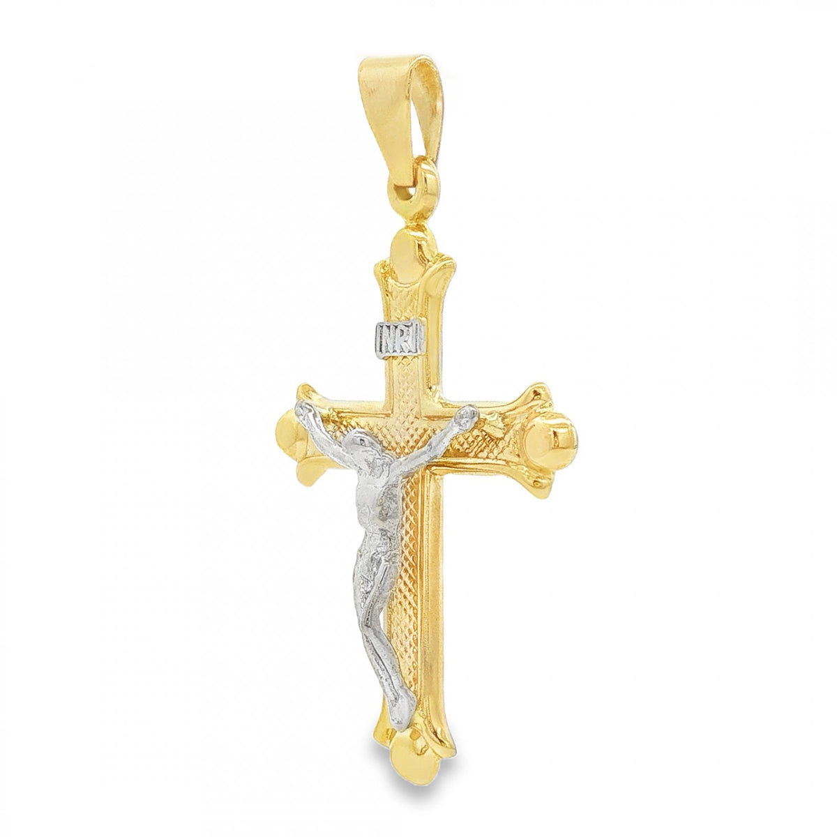 9ct Yellow & White Gold Crucifix Pendant - 26x39x6mm - 2.3g