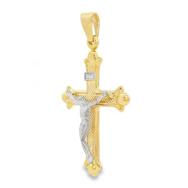 9ct Yellow & White Gold Crucifix Pendant - 26x39x6mm - 2.3g