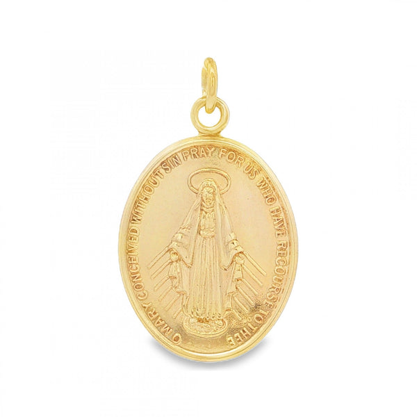 9ct Yellow Gold Lourdes Medal Pendant - 16x24x1mm - 2.1g