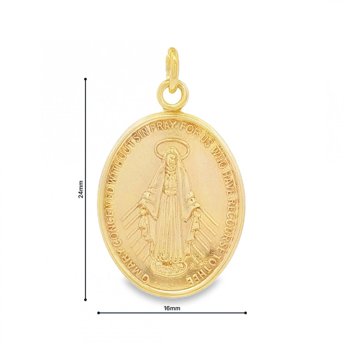 9ct Yellow Gold Lourdes Medal Pendant - 16x24x1mm - 2.1g