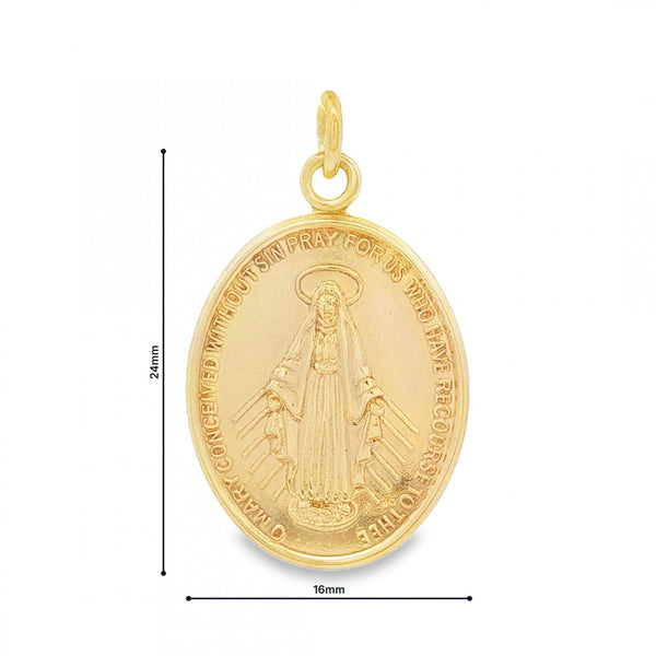 9ct Yellow Gold Lourdes Medal Pendant - 16x24x1mm - 2.1g