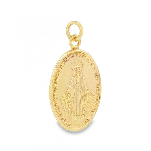 9ct Yellow Gold Lourdes Medal Pendant - 16x24x1mm - 2.1g