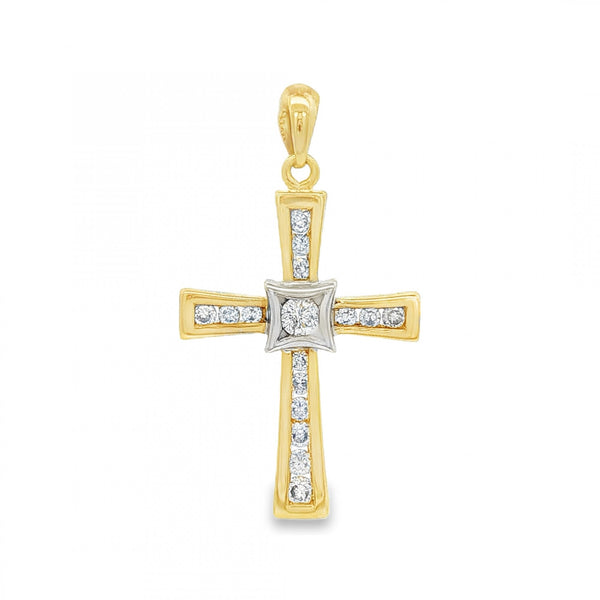 9ct Yellow Gold Diamond Cross Pendant - 14x22x3mm - 0.17ct