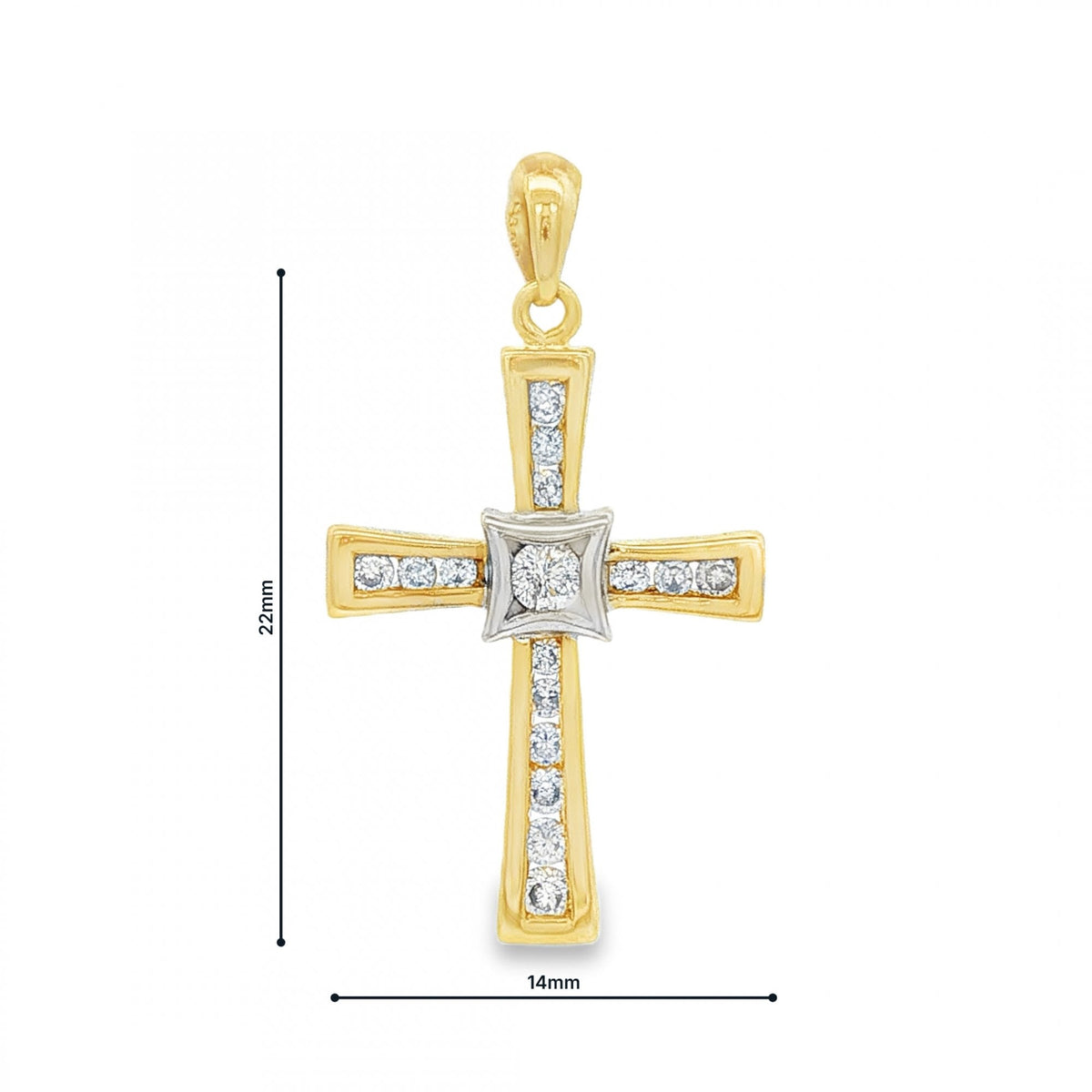 9ct Yellow Gold Diamond Cross Pendant - 14x22x3mm - 0.17ct