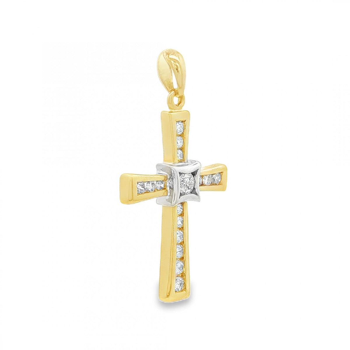 9ct Yellow Gold Diamond Cross Pendant - 14x22x3mm - 0.17ct
