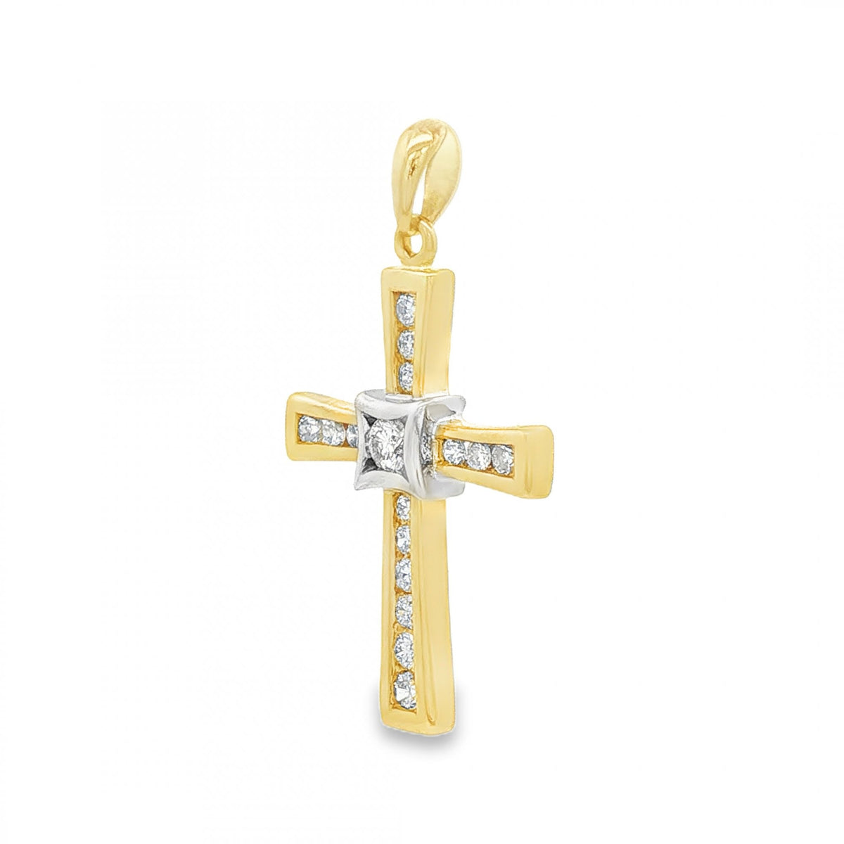 9ct Yellow Gold Diamond Cross Pendant - 14x22x3mm - 0.17ct