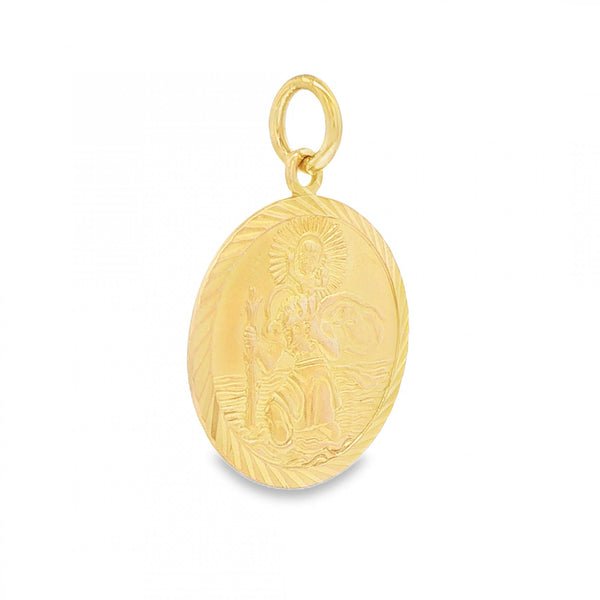9ct Yellow Gold Round St. Christopher Disk Pendant - 18x21x1mm