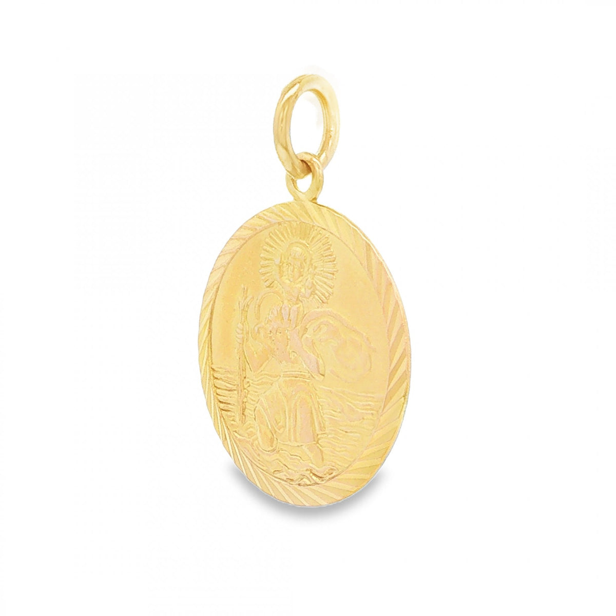 9ct Yellow Gold Round St. Christopher Disk Pendant - 18x21x1mm
