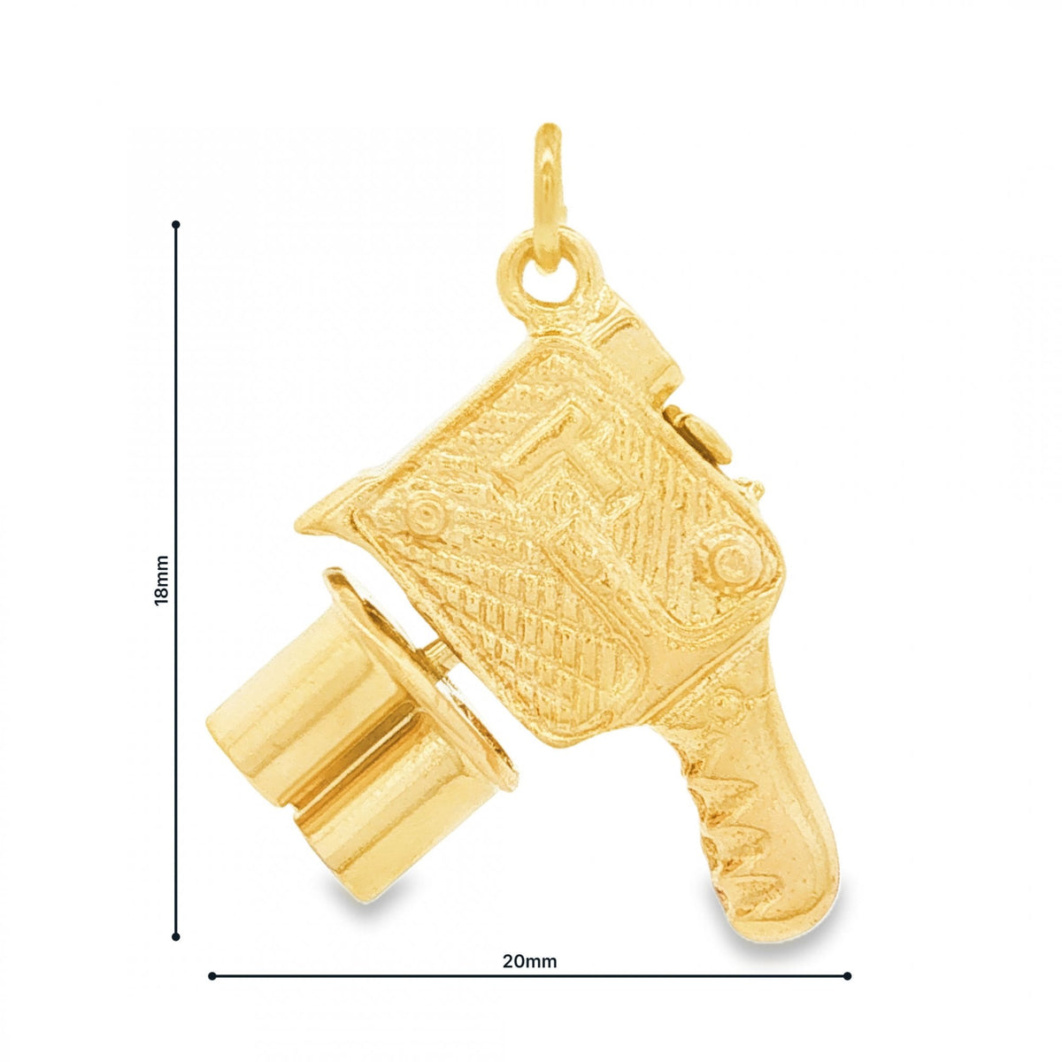 9ct Yellow Gold Cinema Camera Charm - 18x20x9mm - 5.4g