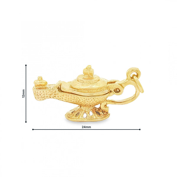 9ct Yellow Gold Genie Lamp Charm - 24x12x8mm - 3.5g