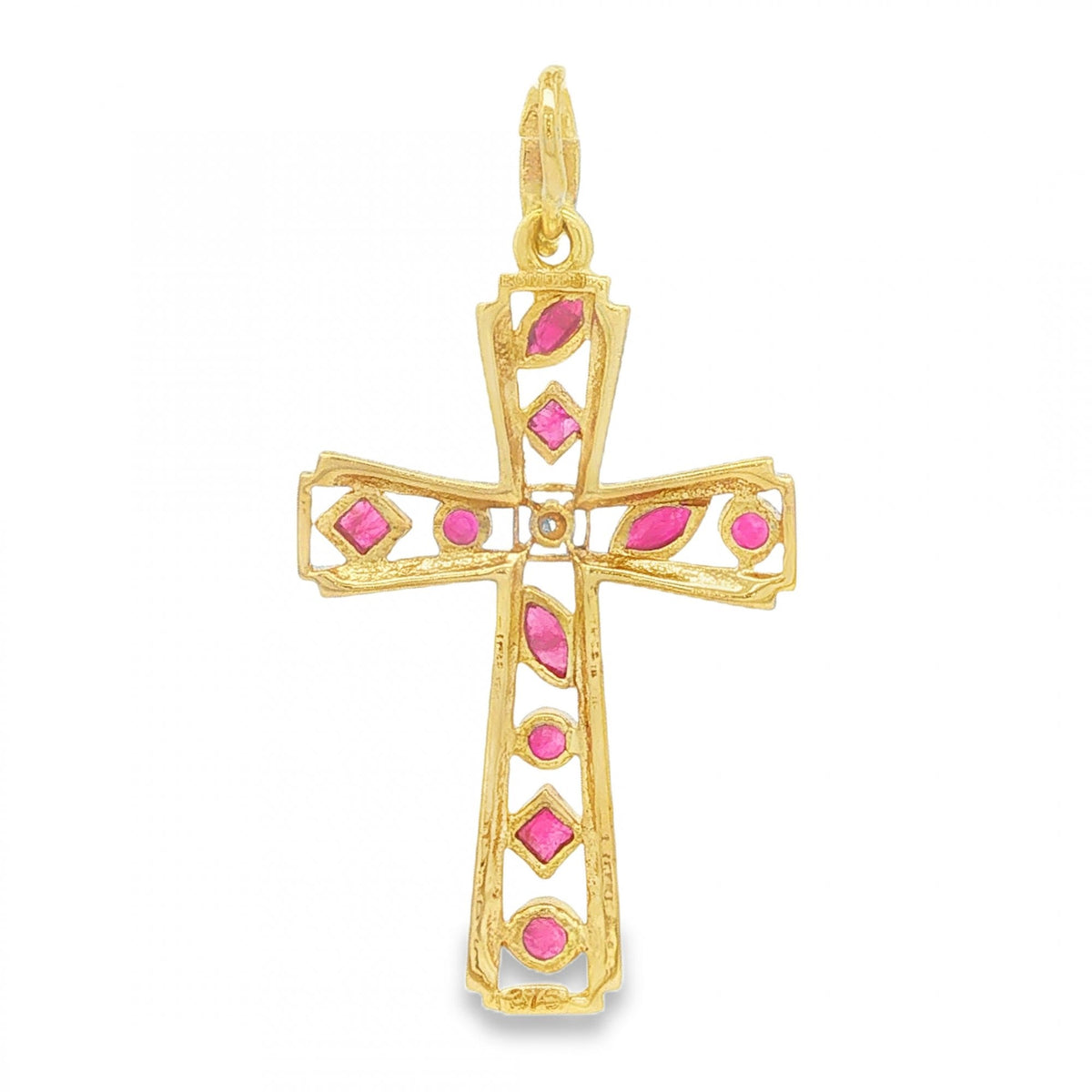 9ct Yellow Gold Ruby & Diamond Cross Pendant - 18x30x2.5mm -1.7g