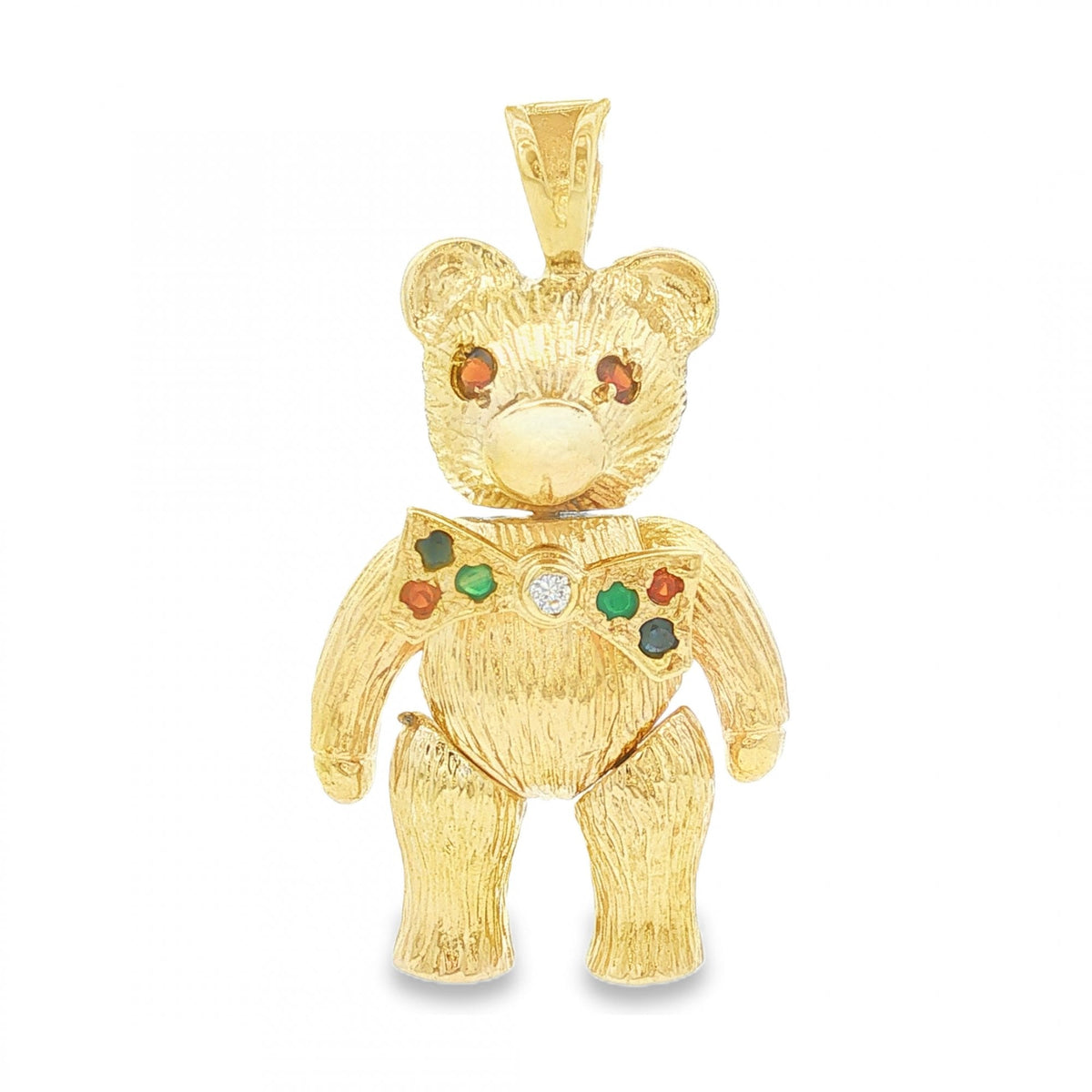 9ct Yellow Gold Multi-Gem Teddy Bear Pendant - 20x37x10mm - 7.1g