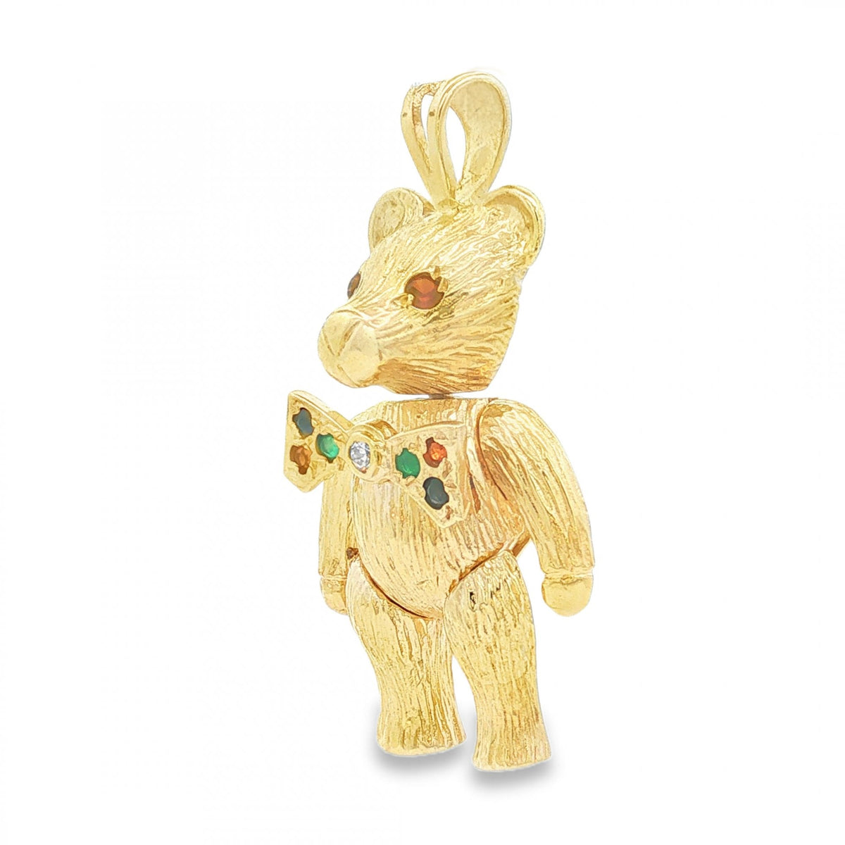 9ct Yellow Gold Multi-Gem Teddy Bear Pendant - 20x37x10mm - 7.1g
