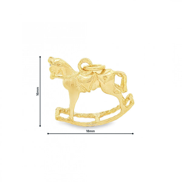 9ct Yellow Gold Rocking Horse Charm - 18x16x5mm - 2.9g