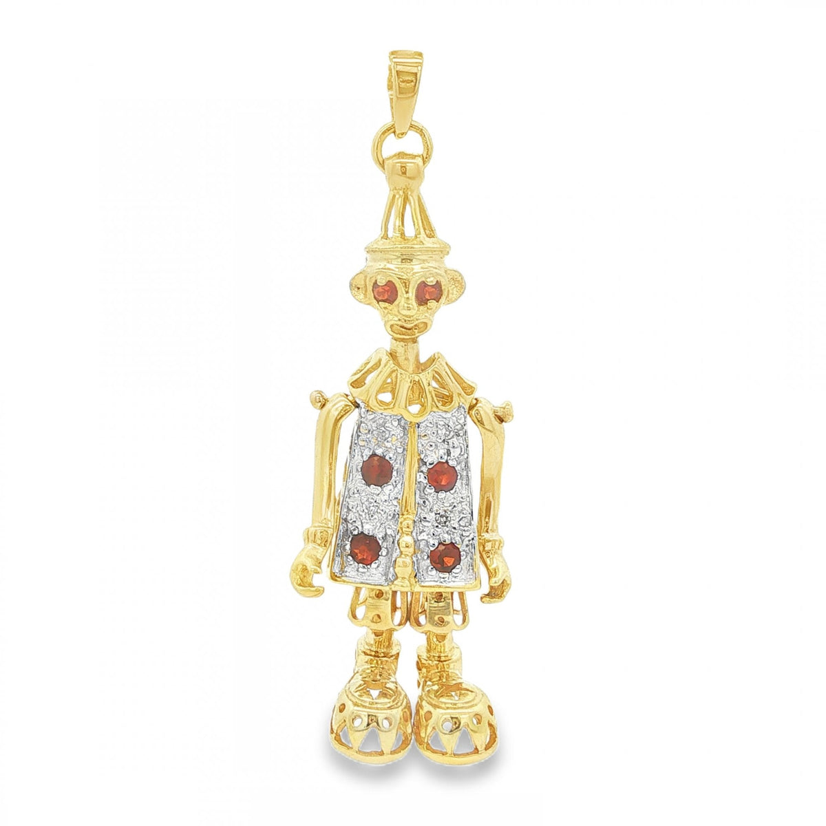 9ct Yellow Gold Garnet & Diamond Jester Pendant - 14x39x10mm