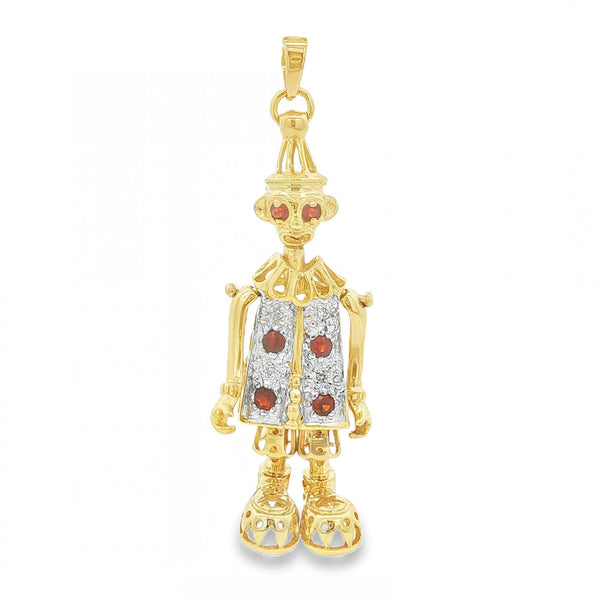 9ct Yellow Gold Garnet & Diamond Jester Pendant - 14x39x10mm