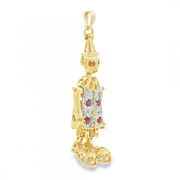 9ct Yellow Gold Garnet & Diamond Jester Pendant - 14x39x10mm