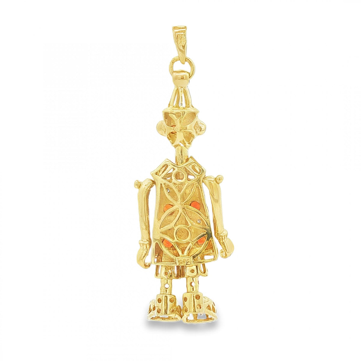 9ct Yellow Gold Garnet & Diamond Jester Pendant - 14x39x10mm