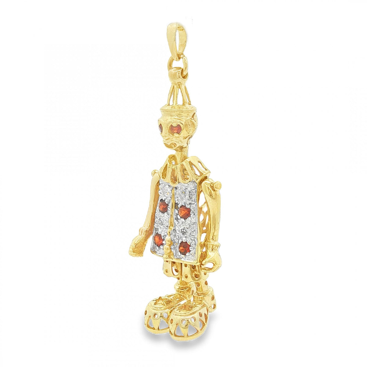 9ct Yellow Gold Garnet & Diamond Jester Pendant - 14x39x10mm