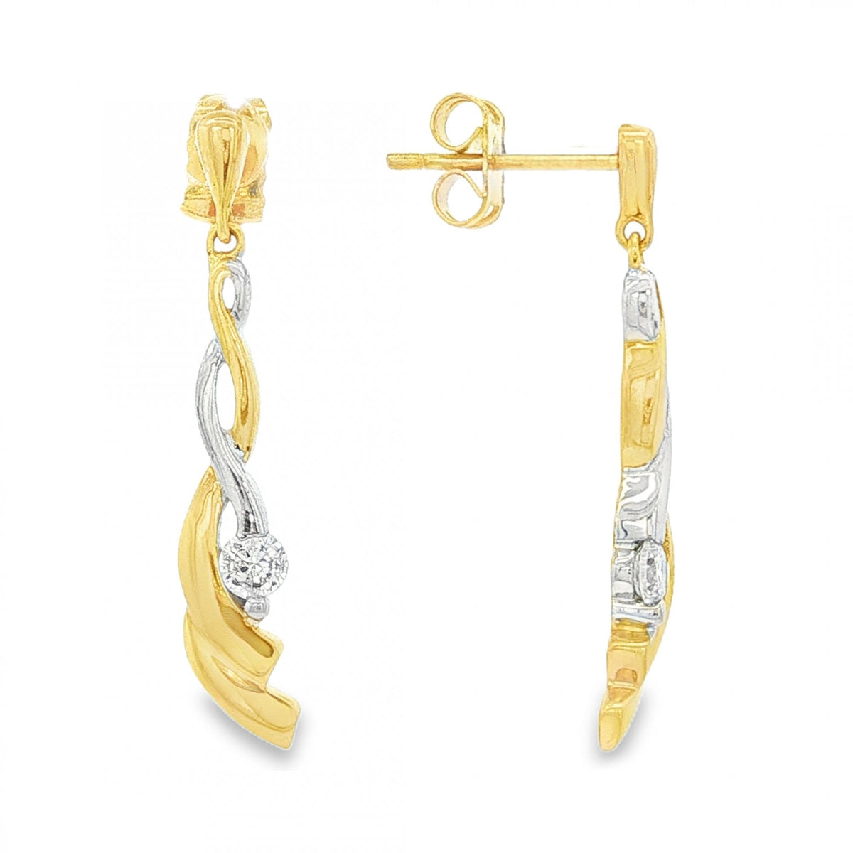 9ct Yellow & White Gold CZ Coil Drop Earrings - 5x28x2.5mm -2.4g
