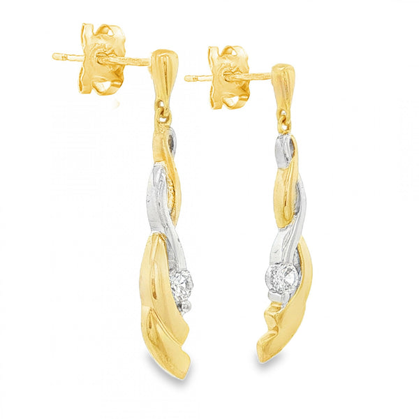 9ct Yellow & White Gold CZ Coil Drop Earrings - 5x28x2.5mm -2.4g
