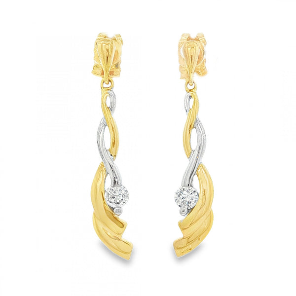 9ct Yellow & White Gold CZ Coil Drop Earrings - 5x28x2.5mm -2.4g