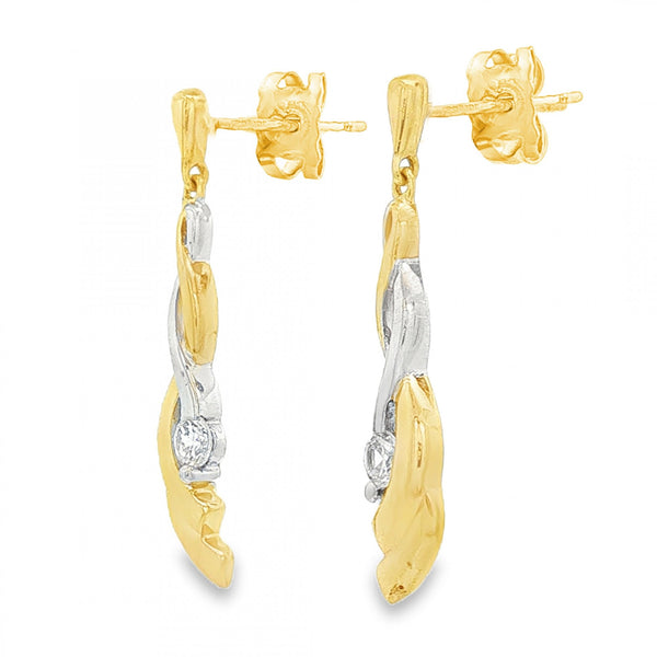 9ct Yellow & White Gold CZ Coil Drop Earrings - 5x28x2.5mm -2.4g