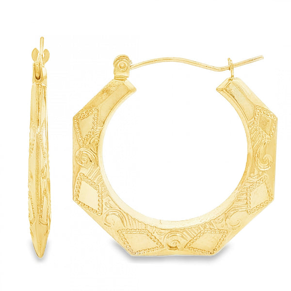9ct Yellow Gold Octagon Hoop Earrings - 3x26x26mm - 1.6g