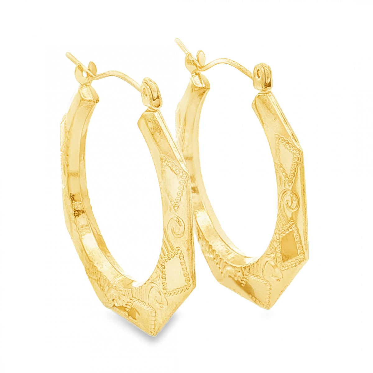 9ct Yellow Gold Octagon Hoop Earrings - 3x26x26mm - 1.6g