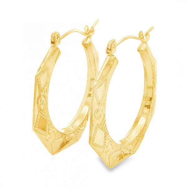 9ct Yellow Gold Octagon Hoop Earrings - 3x26x26mm - 1.6g