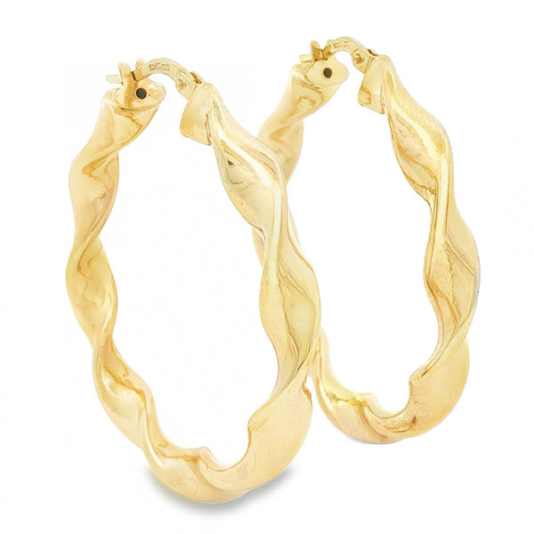 9ct Yellow Gold Large Twist Hoop Earrings - 5x39x38mm - 3.4g