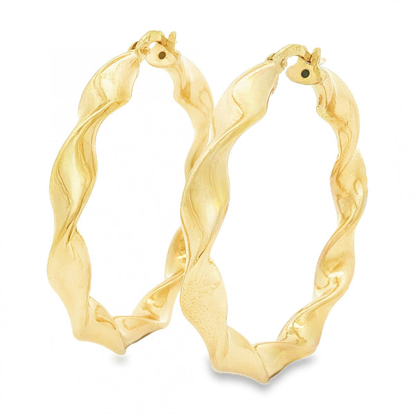 9ct Yellow Gold Large Twist Hoop Earrings - 5x39x38mm - 3.4g