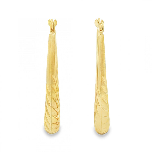 9ct Yellow Gold Oval Ribbed Hoop Earrings - 4x30x21mm - 1.6g