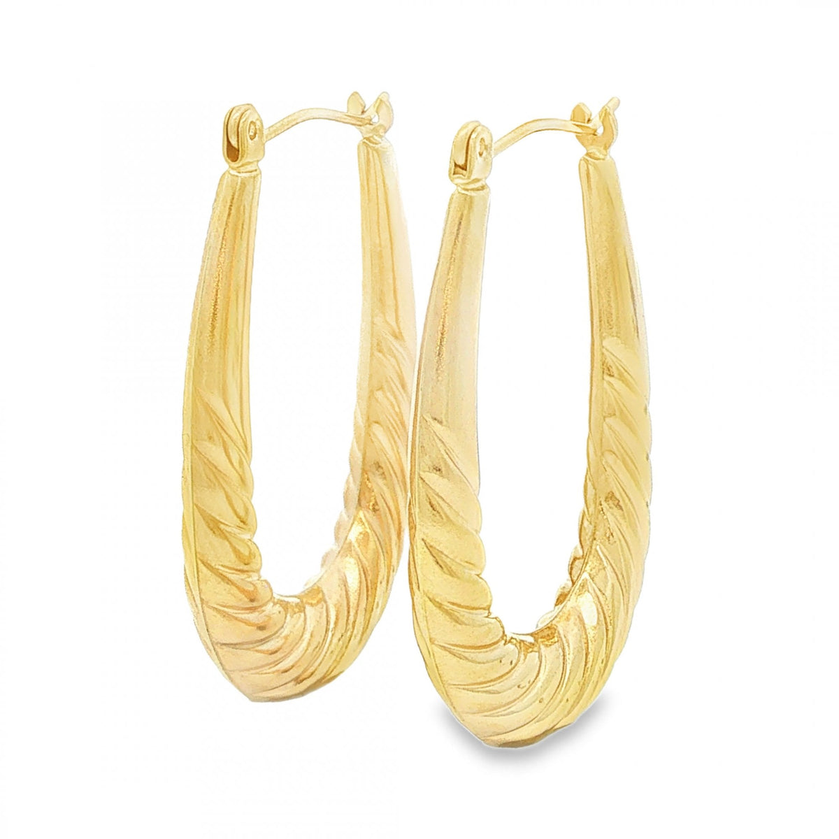 9ct Yellow Gold Oval Ribbed Hoop Earrings - 4x30x21mm - 1.6g
