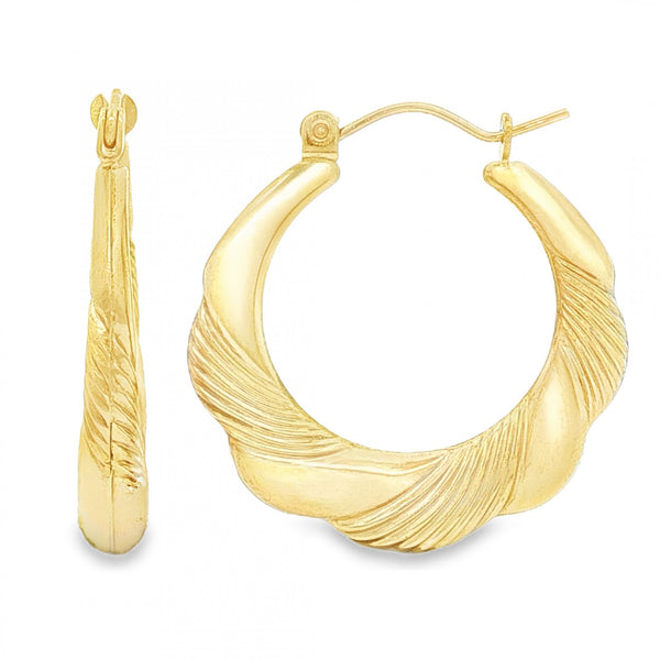 9ct Yellow Gold Round Scallop Hoop Earrings - 3.5x24x24mm - 1.3g