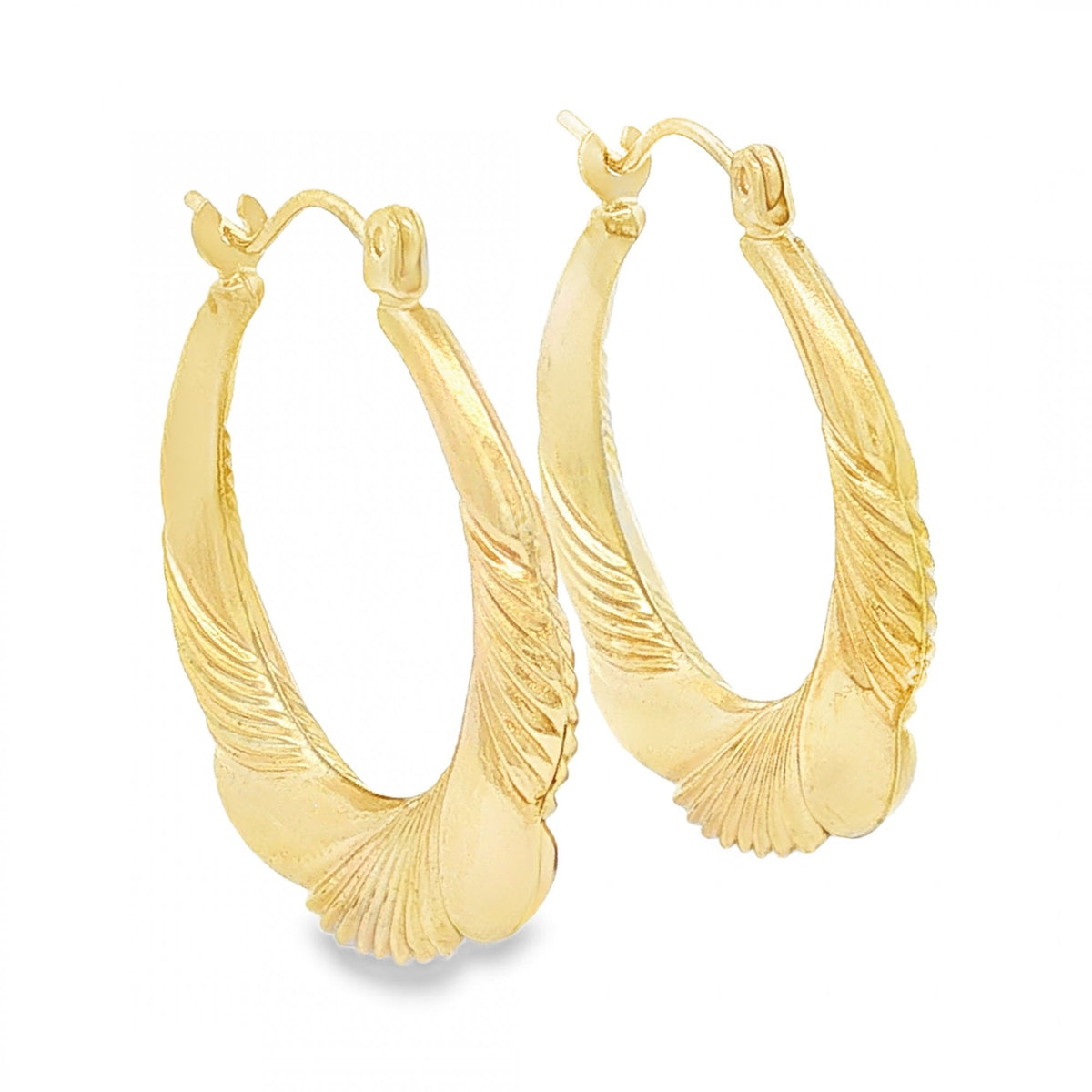9ct Yellow Gold Round Scallop Hoop Earrings - 3.5x24x24mm - 1.3g