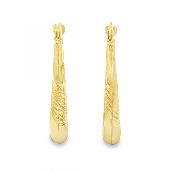 9ct Yellow Gold Round Scallop Hoop Earrings - 3.5x24x24mm - 1.3g