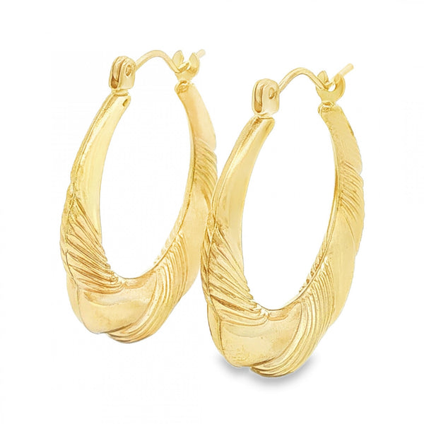 9ct Yellow Gold Round Scallop Hoop Earrings - 3.5x24x24mm - 1.3g